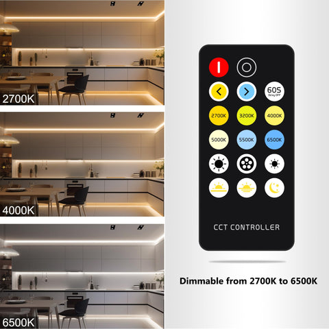 AXMOTUT CCT COB LED strip power supply shows included 24V adapter for reliable power.