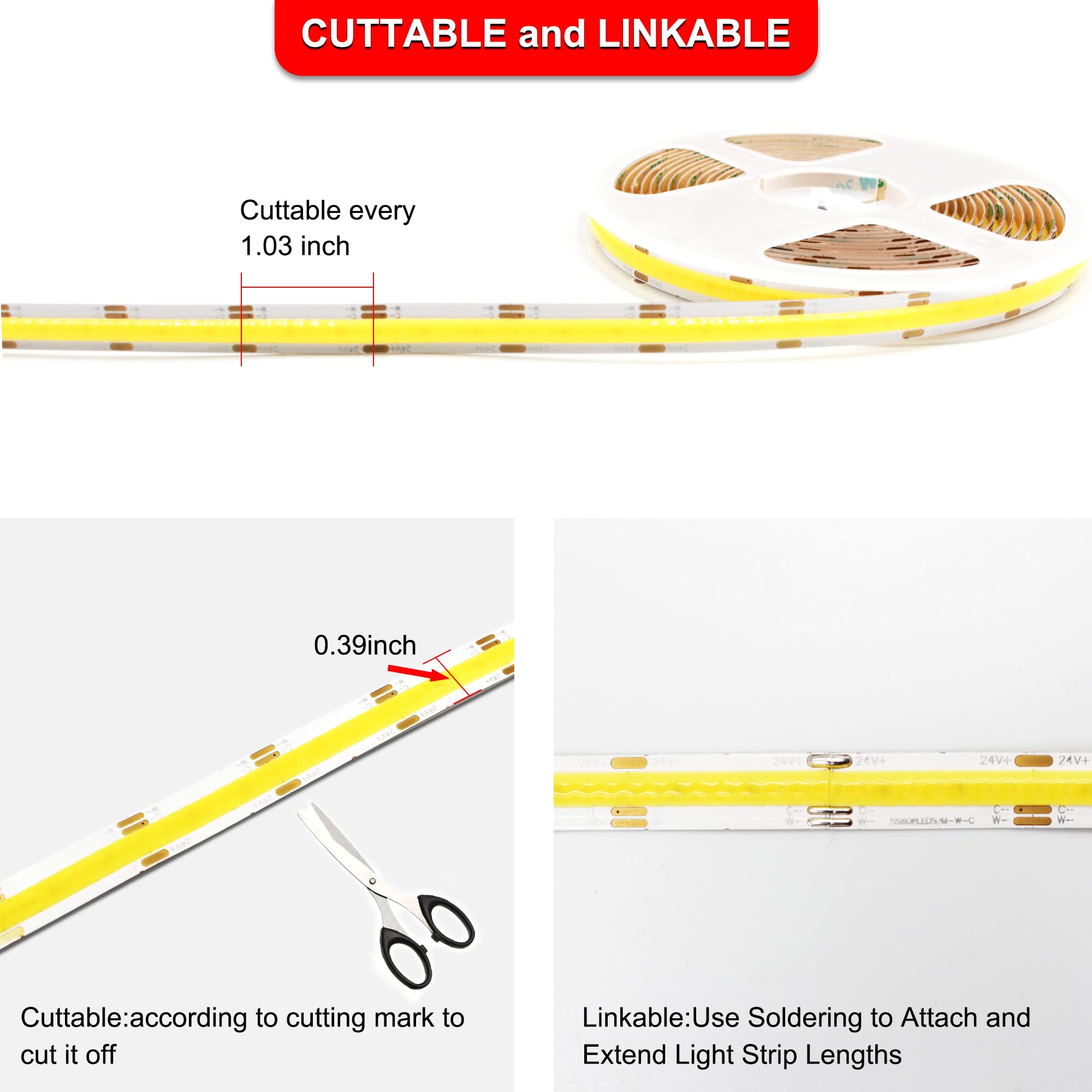 AXMOTUT CCT COB LED strip remote control for convenient, wall-free brightness changes.