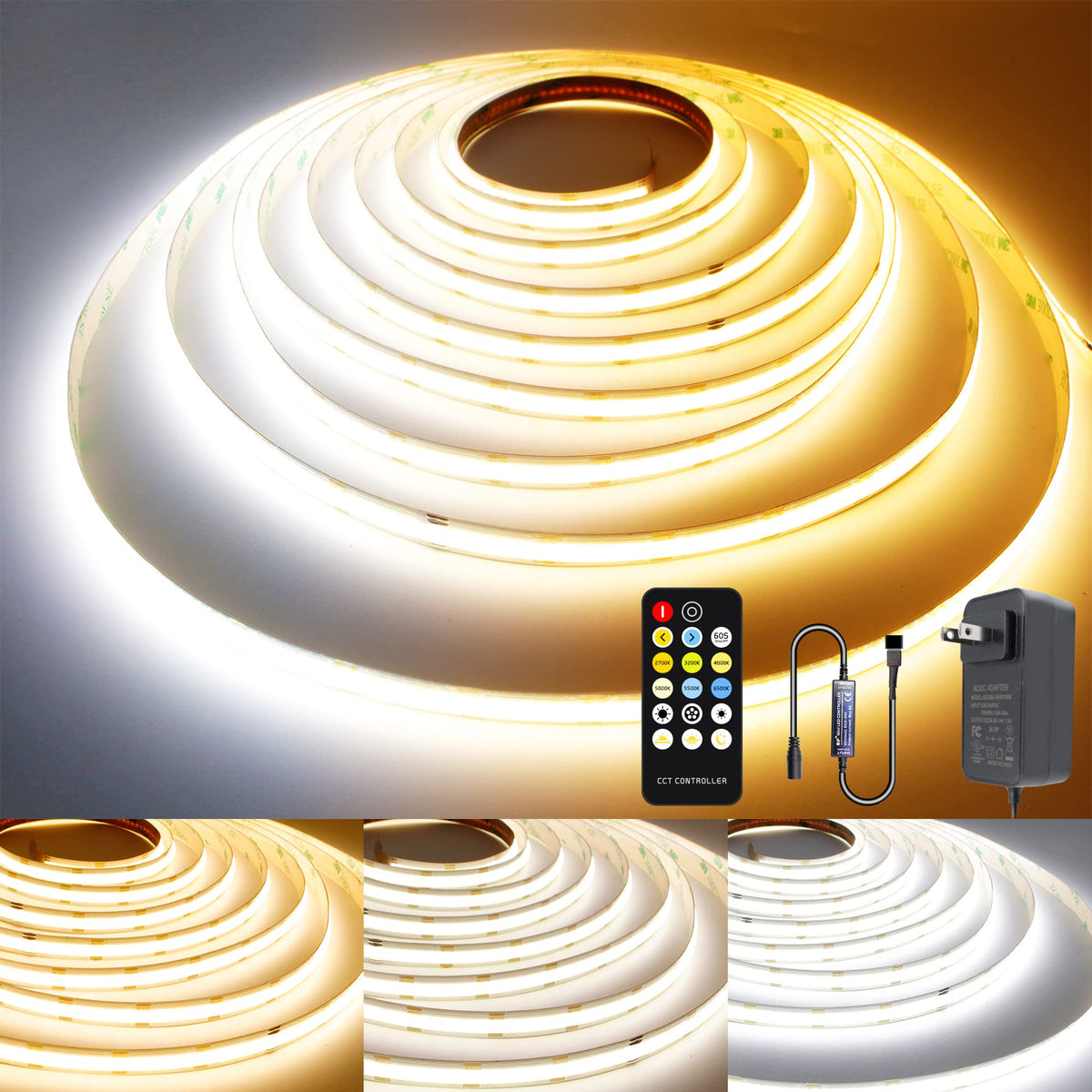 AXMOTUT CCT COB strip 16.4ft provides even room lighting.
