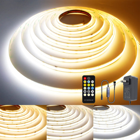 AXMOTUT CCT COB strip 16.4ft provides even room lighting.