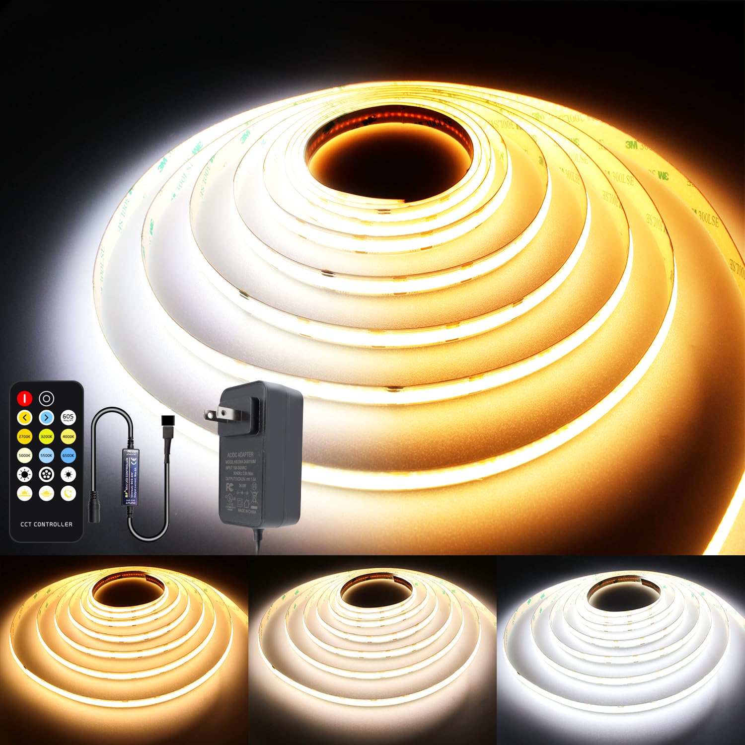 AXMOTUT CCT COB LED strip kit with remote for adjustable ambience.