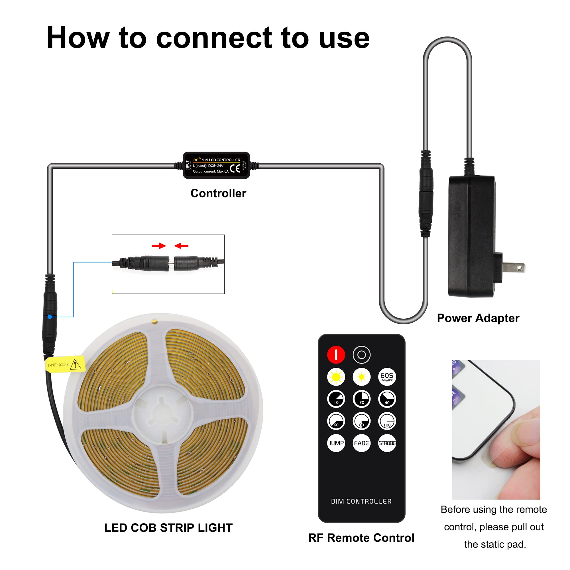AXMOTUT COB LED Strip demonstrating dimmable brightness at 3000K