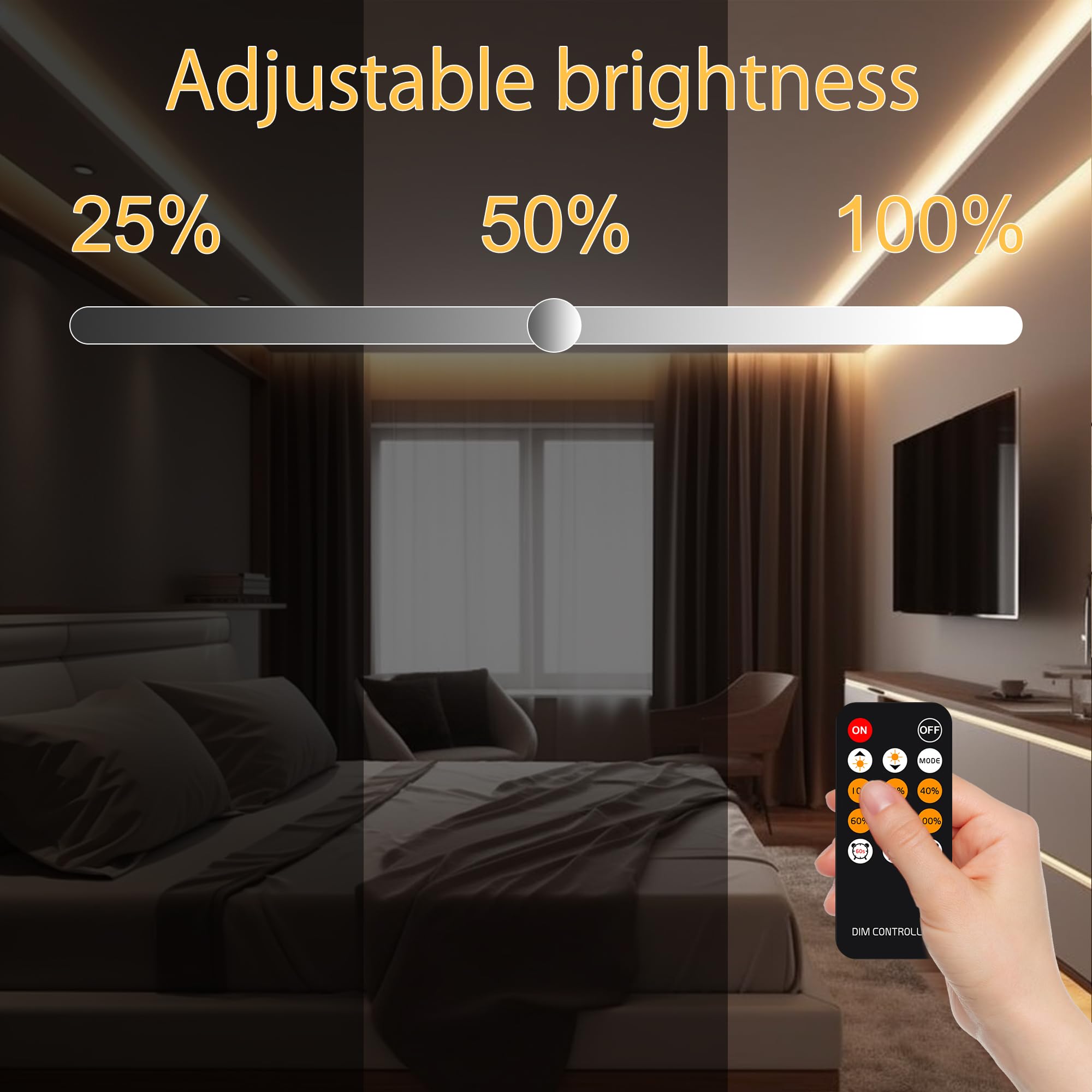 AXMOTUT COB LED strip light with dimmable RF remote for mood control