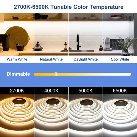 AXMOTUT dimmable COB strip with remote for adjustable brightness.