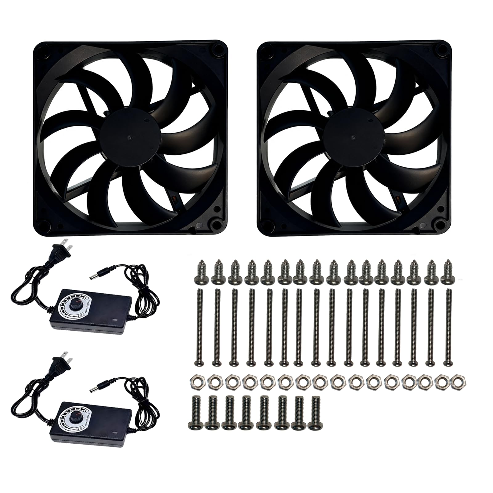 Axonite dual-fan 14025 pack setup provides flexible cooling for DIY enclosures.