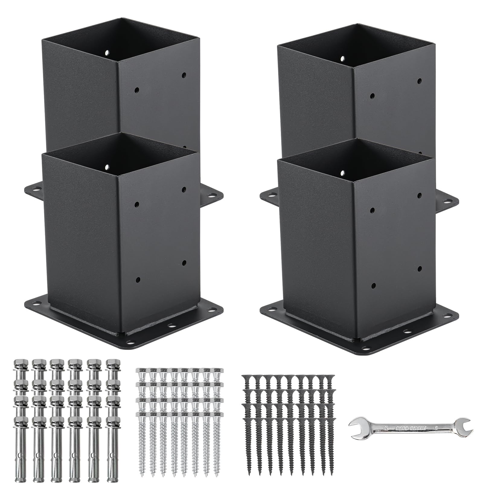 AXWHYS 4x4 post base in solid steel for durable outdoor framing.
