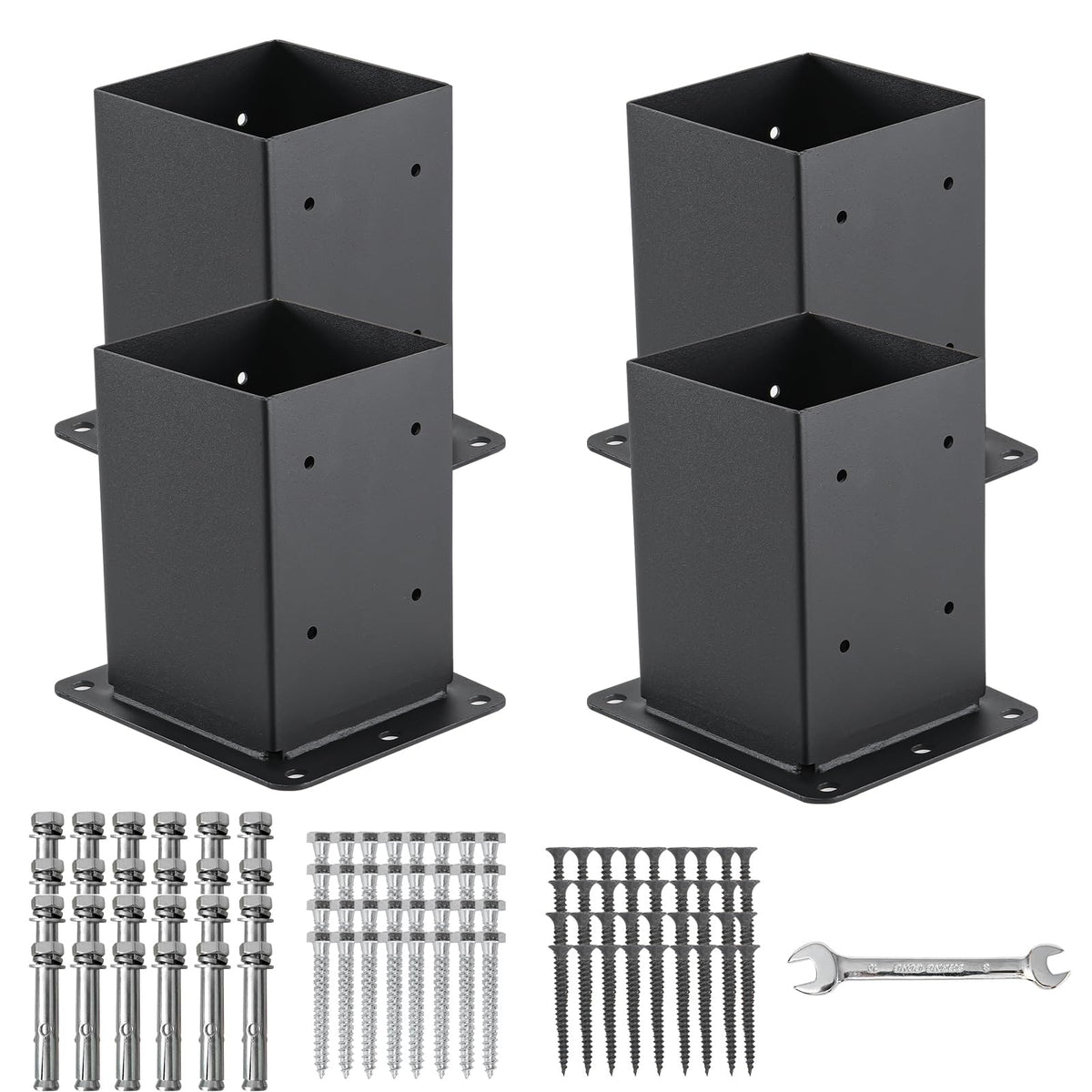 AXWHYS 4x4 post base in solid steel for durable outdoor framing.