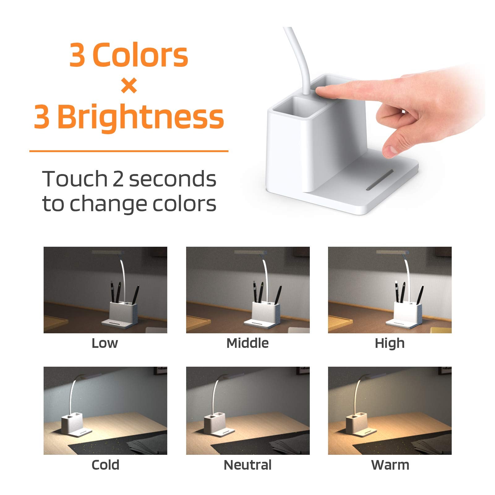 AXX desk lamp with pen holder and phone mount for organized desk
