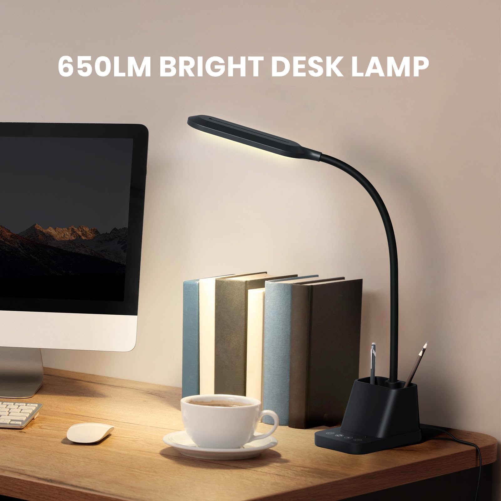 AXX LED desk lamp with a flexible gooseneck adjusts light for any task.
