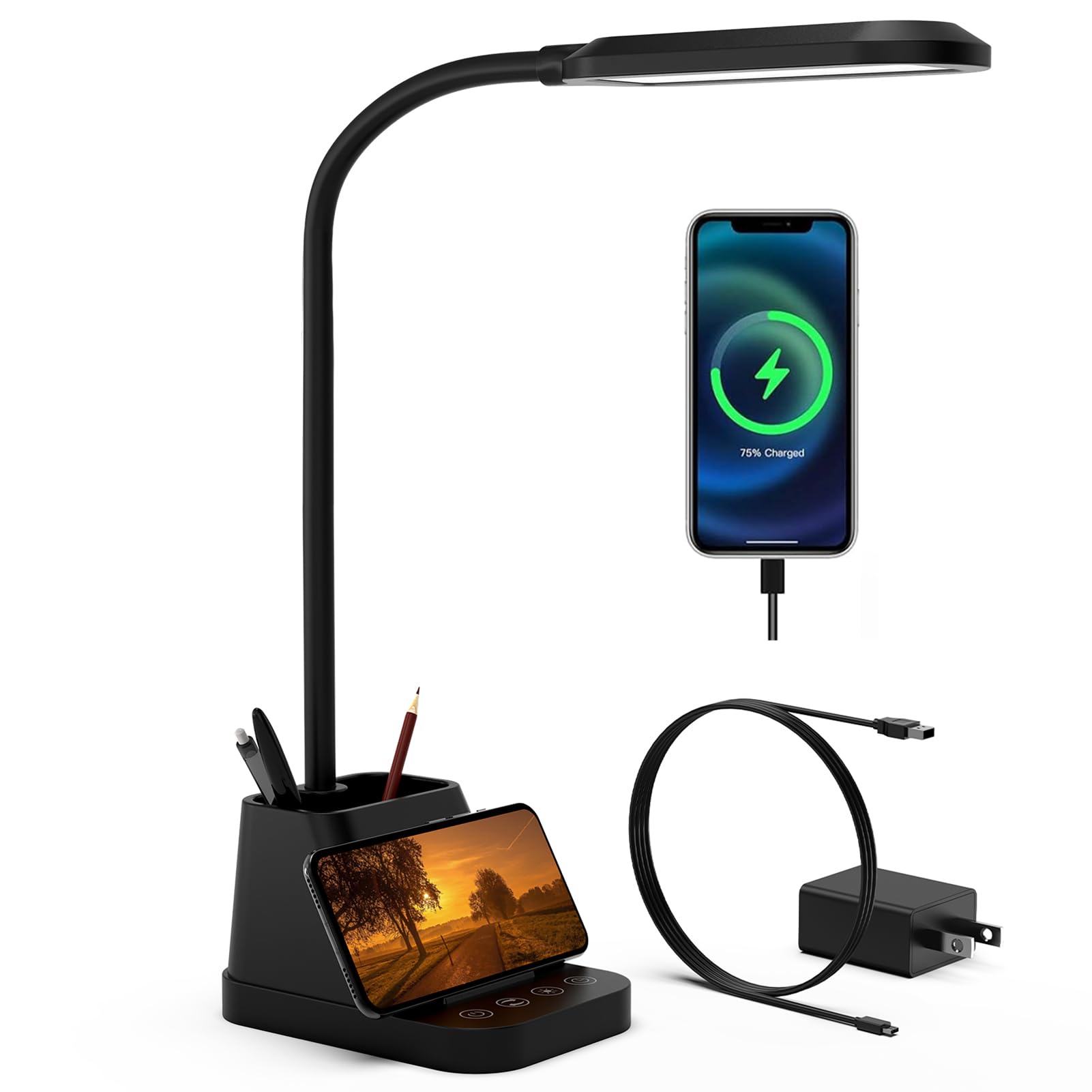 AXX LED desk lamp with USB port for convenient charging while you study.