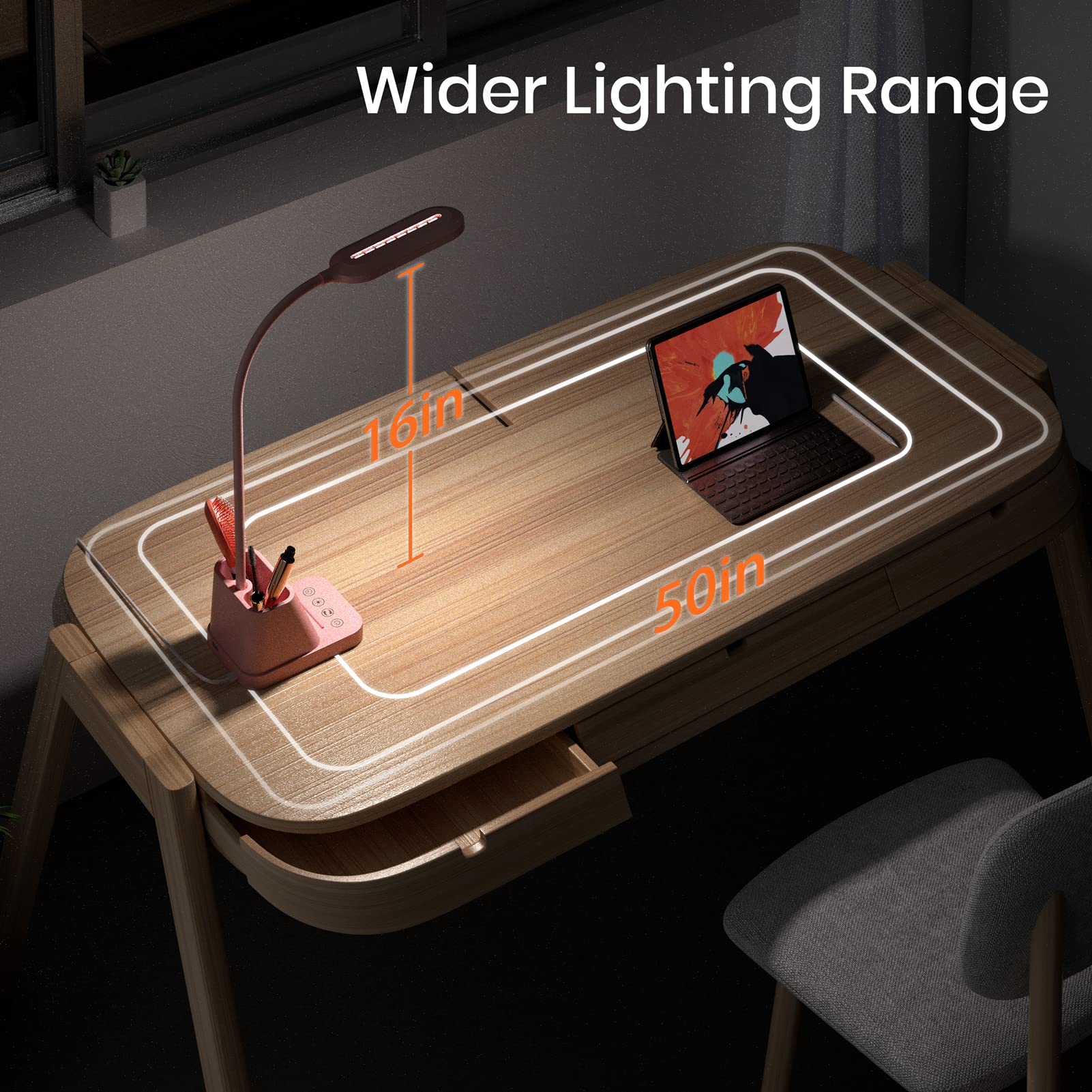 AXX pink desk lamp at 650 lumens for bright study sessions.