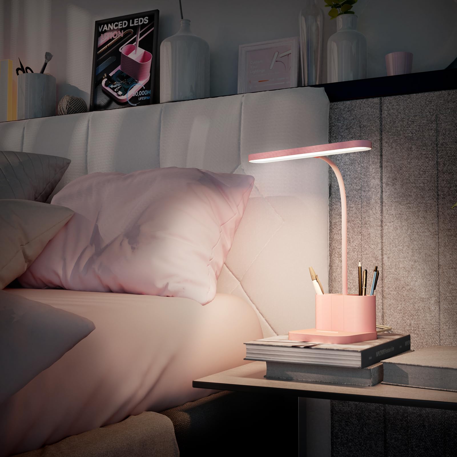 AXX Pink Desk Lamp with flexible neck for easy angle adjustment