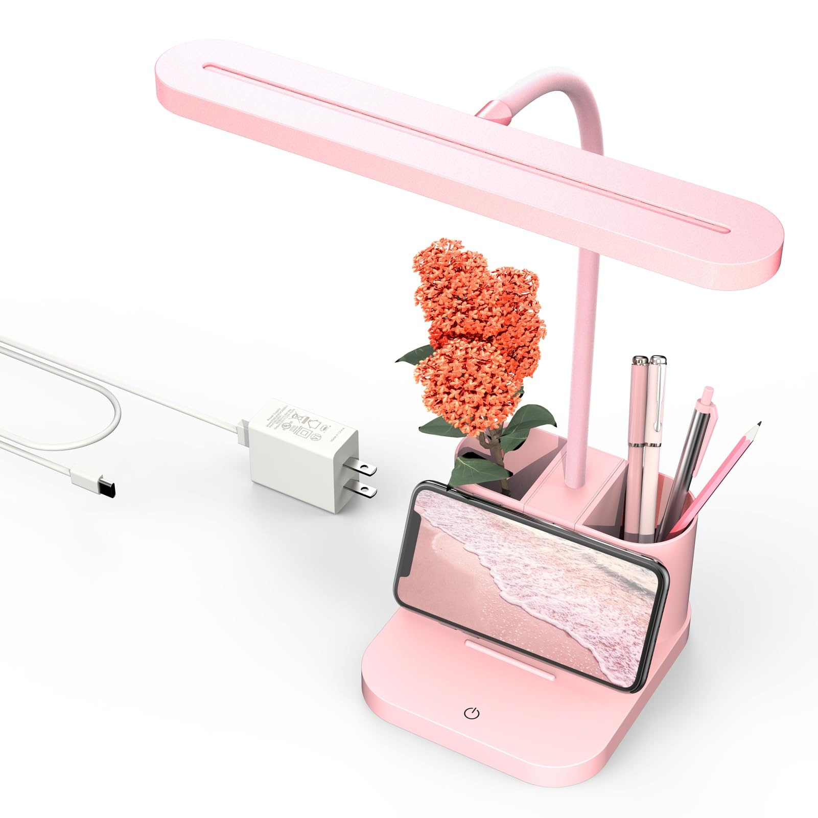 AXX Pink Desk Lamp on a desk with soft light ideal for study sessions