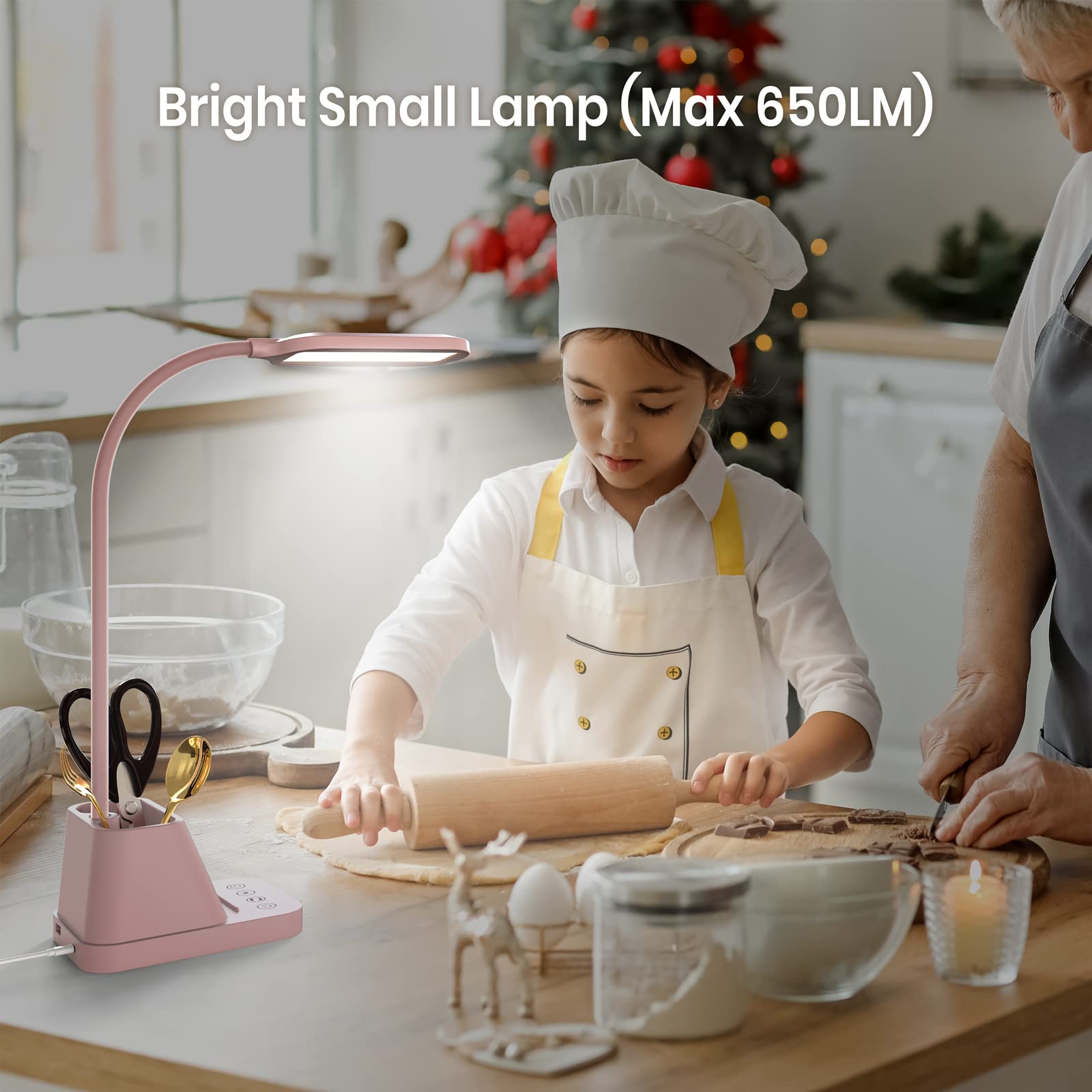 AXX pink lamp close-up showing USB port for easy charging.