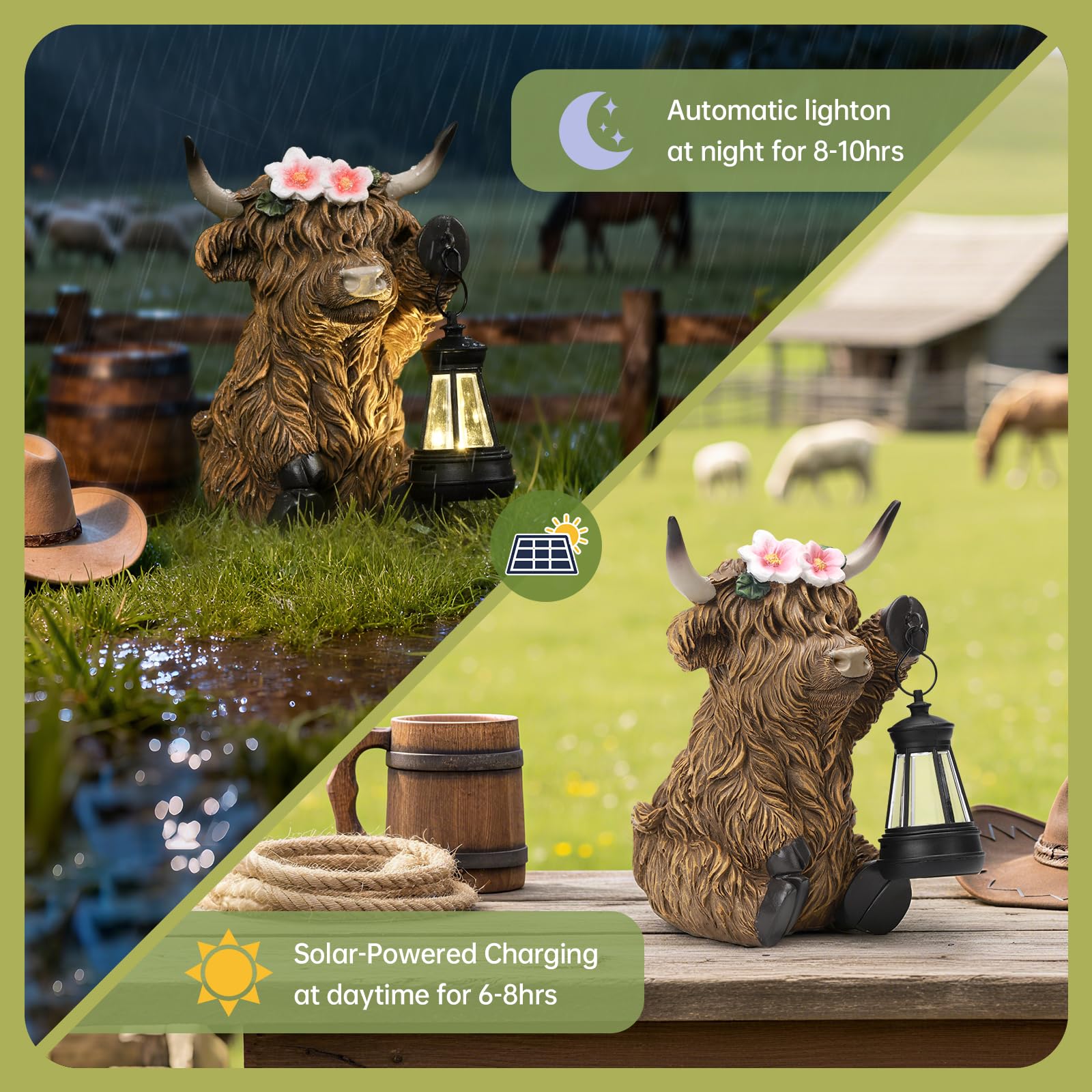 Ayadon Celtic heritage Highland cow statue for rustic yard and gatherings.