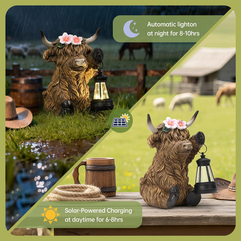 Ayadon Celtic heritage Highland cow statue for rustic yard and gatherings.