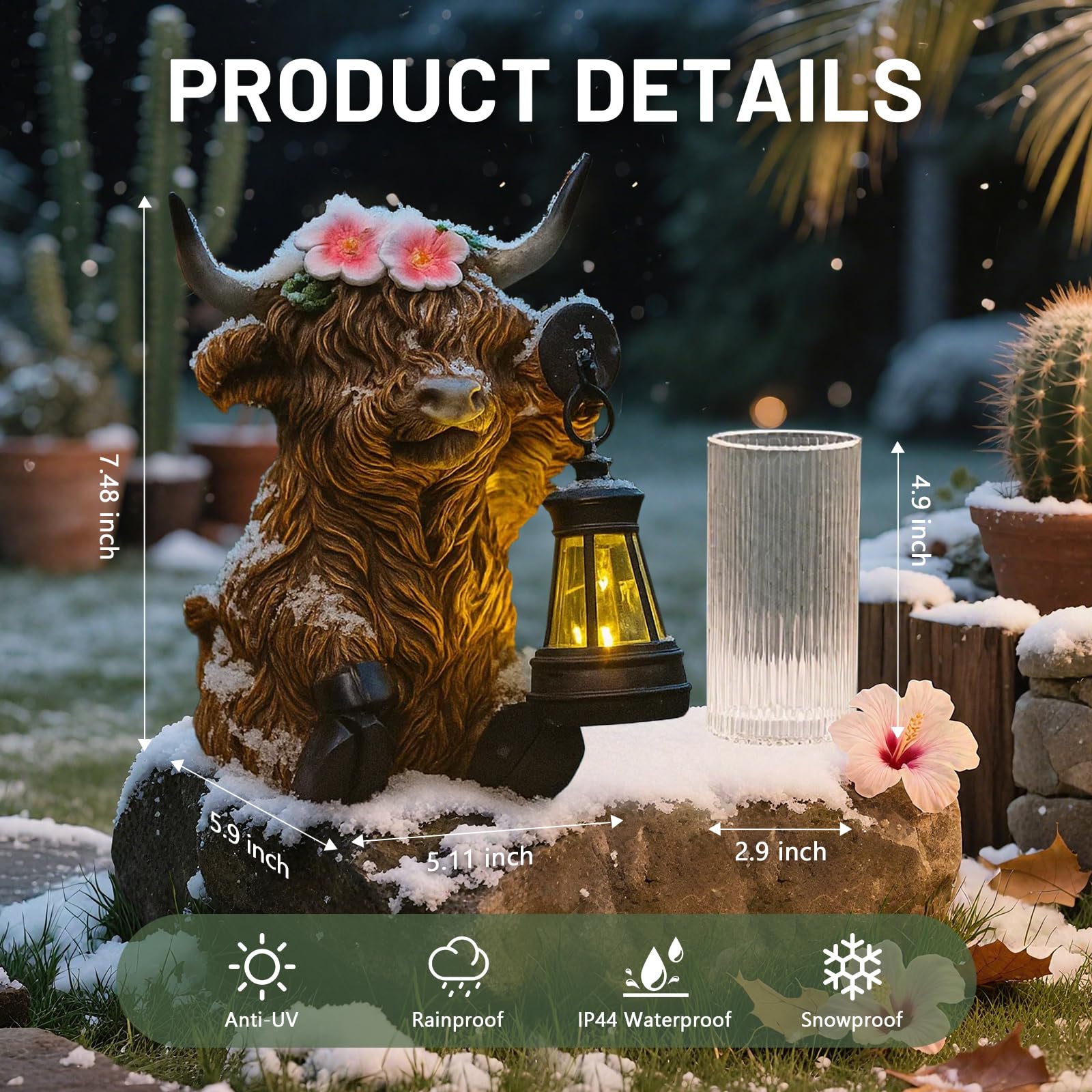 Ayadon farmhouse decor solar cow lantern belly provides gentle energy-saving illumination.