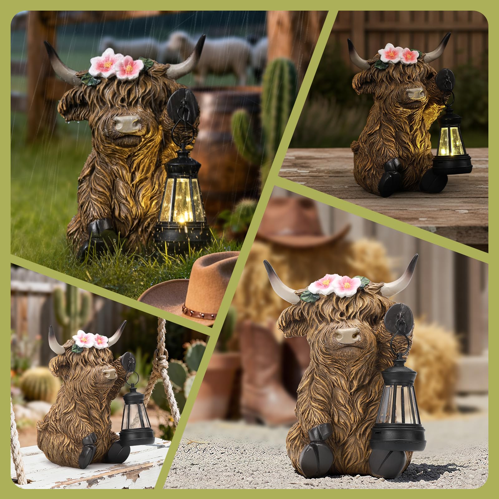 Ayadon Highland cow figurine with LED glow enhances outdoor paths and porches.