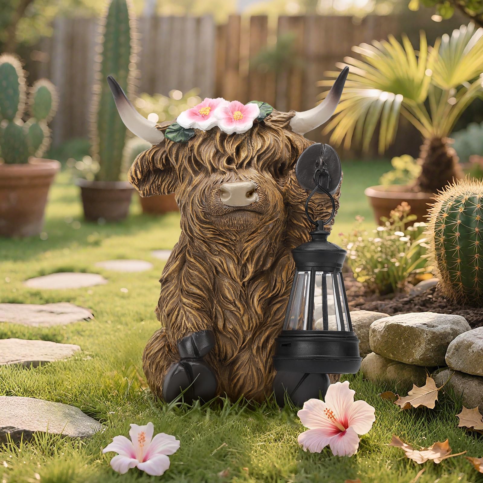 Ayadon outdoor cow statue handles winter winds and summer sun.