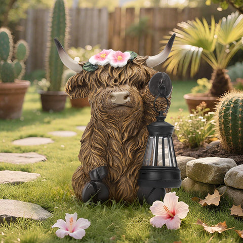 Ayadon outdoor cow statue handles winter winds and summer sun.