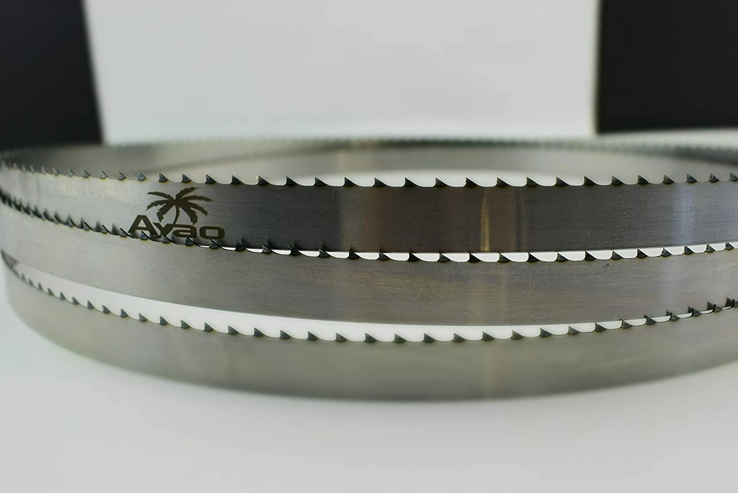 AYAO Hardened Teeth band saw blade teeth closeup; durable construction for hardwood cutting.