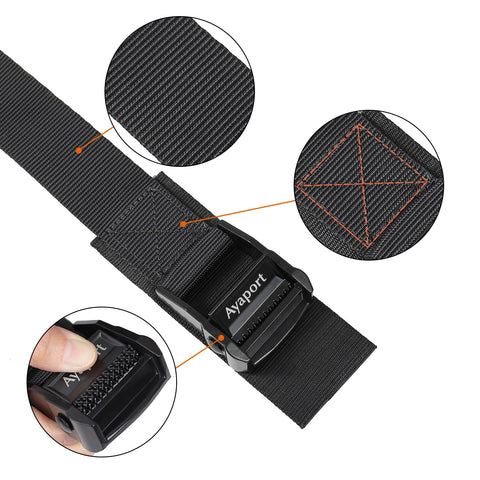 Ayaport cam buckle close-up showing 1.5-inch strap width for reliable tie-downs
