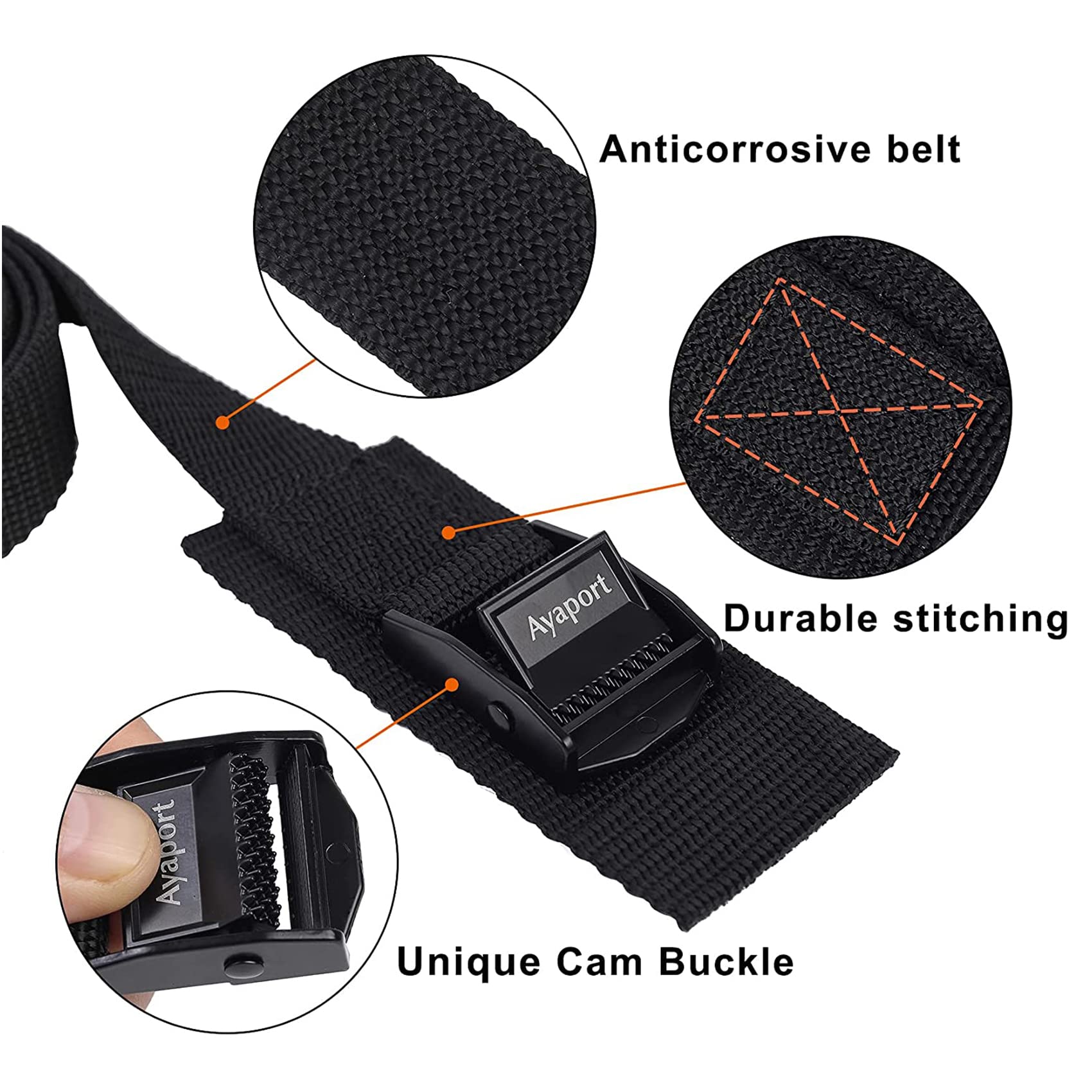 Ayaport cam buckle straps, 16 ft length, pack of 4, easy cargo securing.
