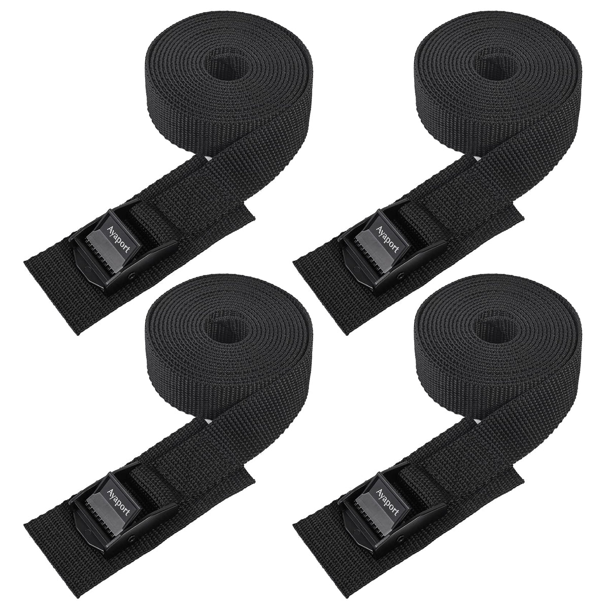Ayaport lashing straps with cam buckle close-up; sturdy webbing for secure cargo.