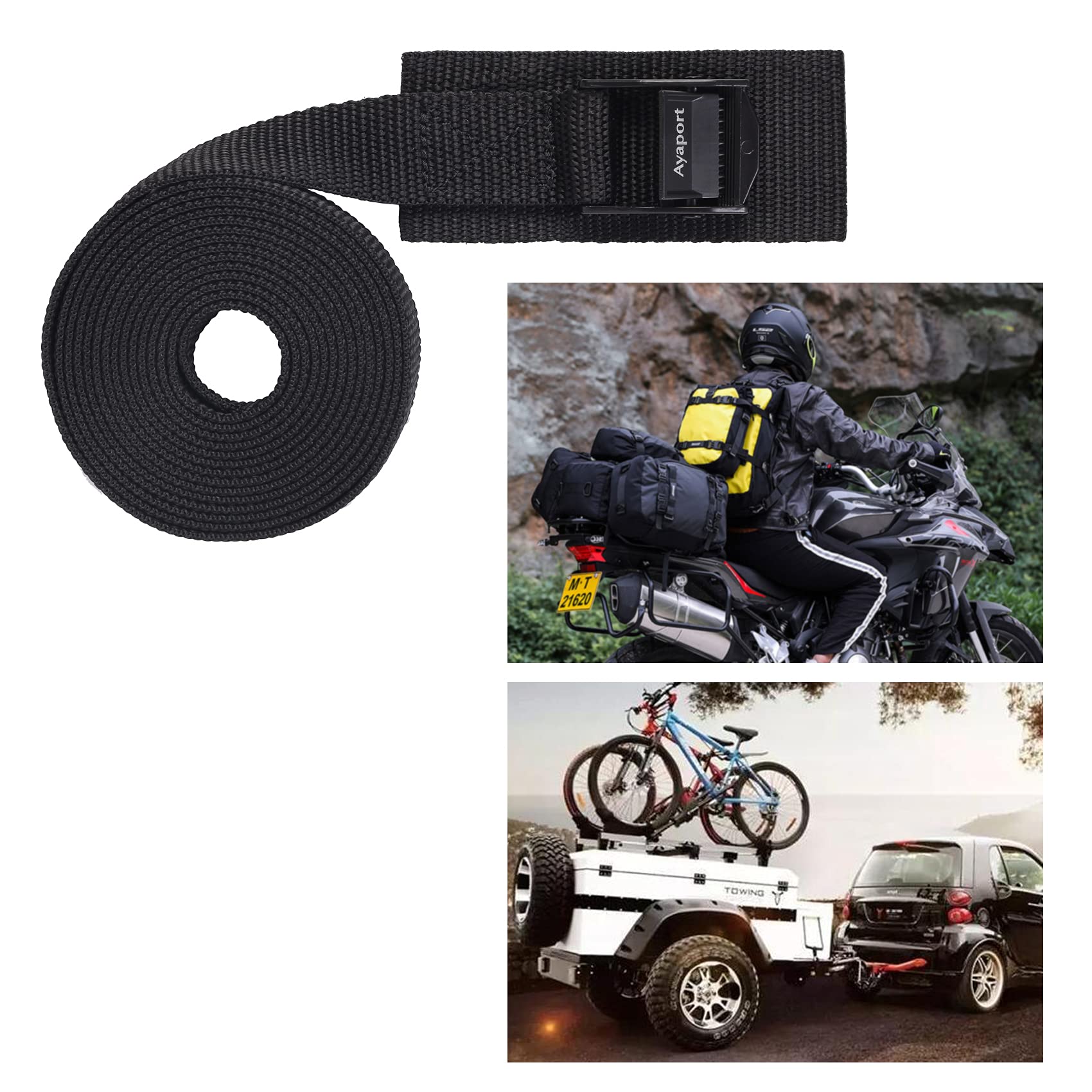 Ayaport lashing straps easy-to-use cam buckles in action on camping gear.