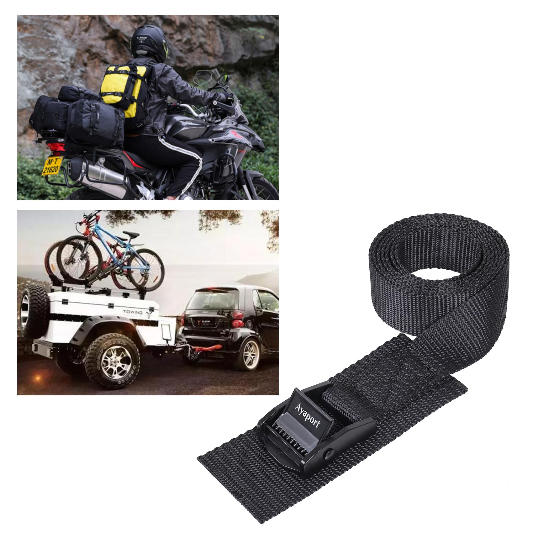 Ayaport multipurpose cam buckle tie-down strap supports kayak and luggage