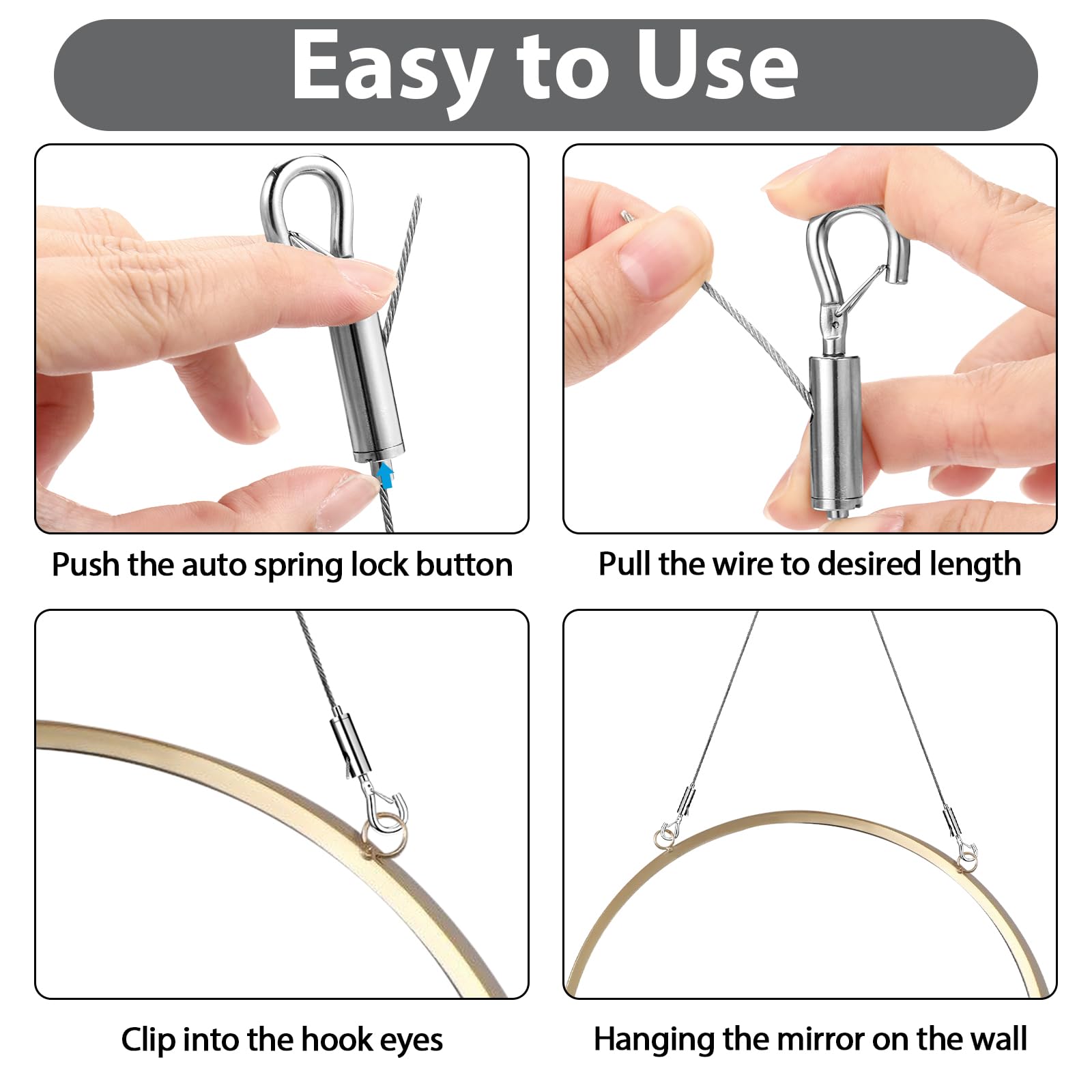 Ayawa nickel-plated hooks with press button enable quick length adjustments.