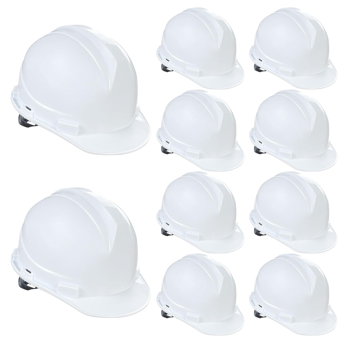 Ayearparty white suspension hard hat front view, durable protection for construction sites.