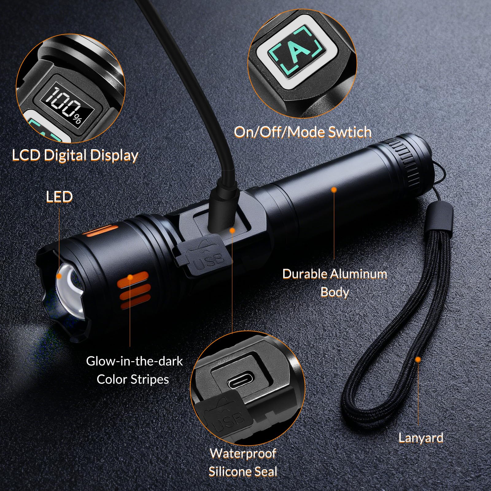 AYL Rechargeable Flashlights two-pack portability for on-the-go use.