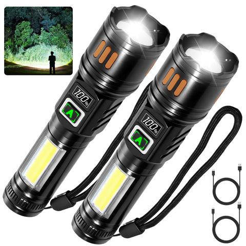 AYL Rechargeable Flashlights front view, compact two-pack for home emergencies.