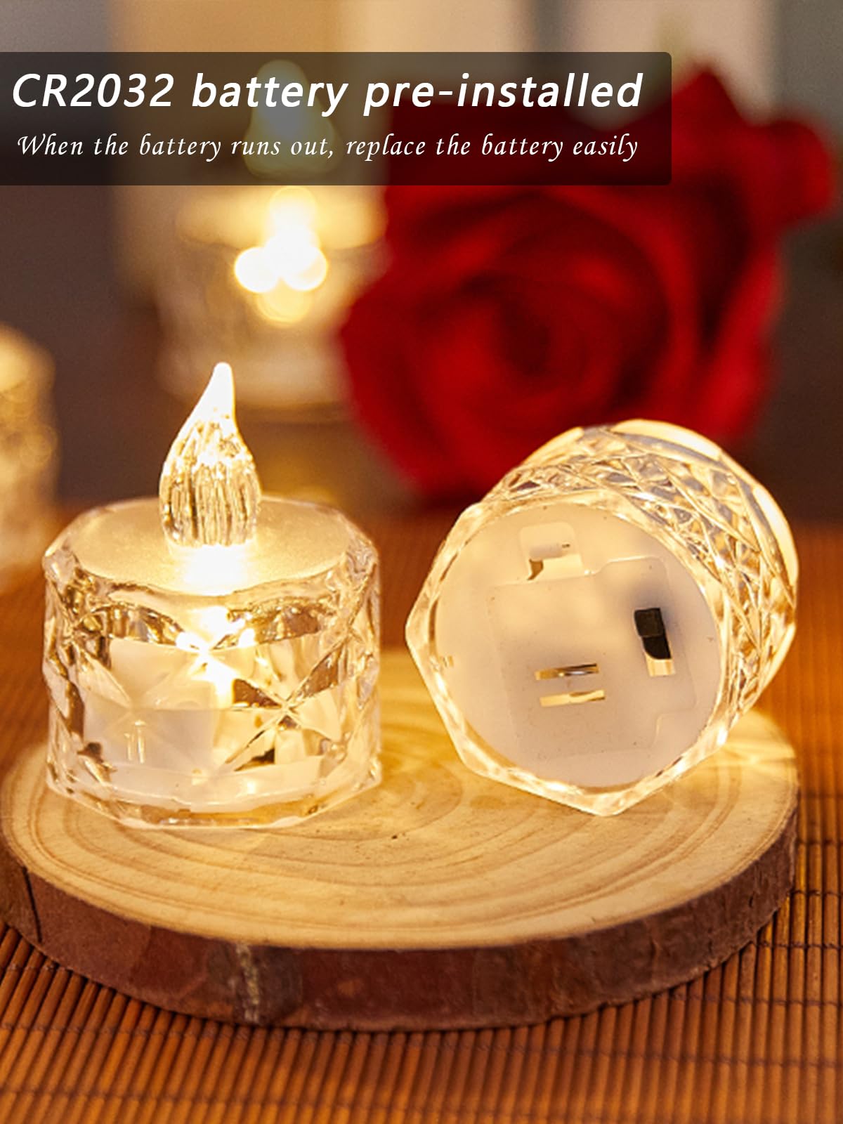 Each tea light switches independently for flexible desktop or mantle styling