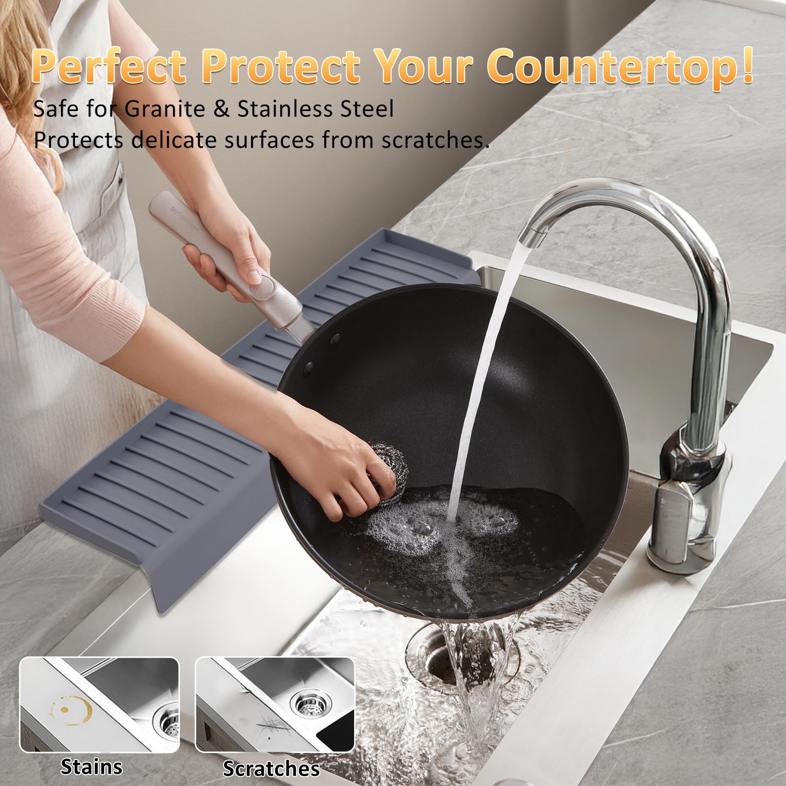 AyNirser Edge Protector's splash guard redirects water back to the sink, reducing counter mess.