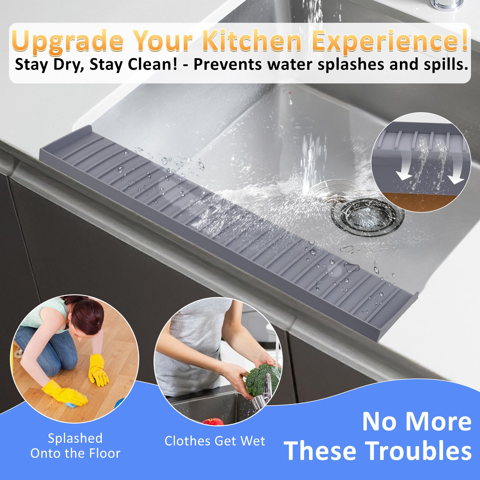 AyNirser 5° tilt guides splashes back, helping keep countertops dry.