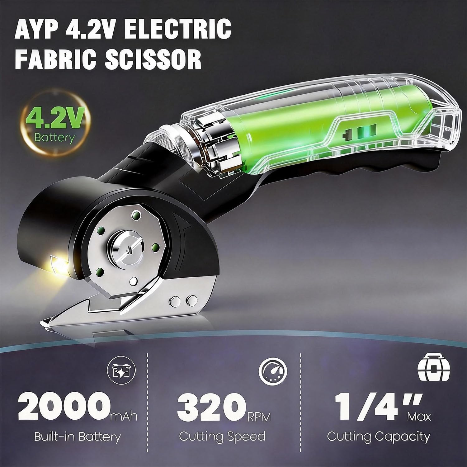 AYP cordless scissors cutting leather with controlled accuracy