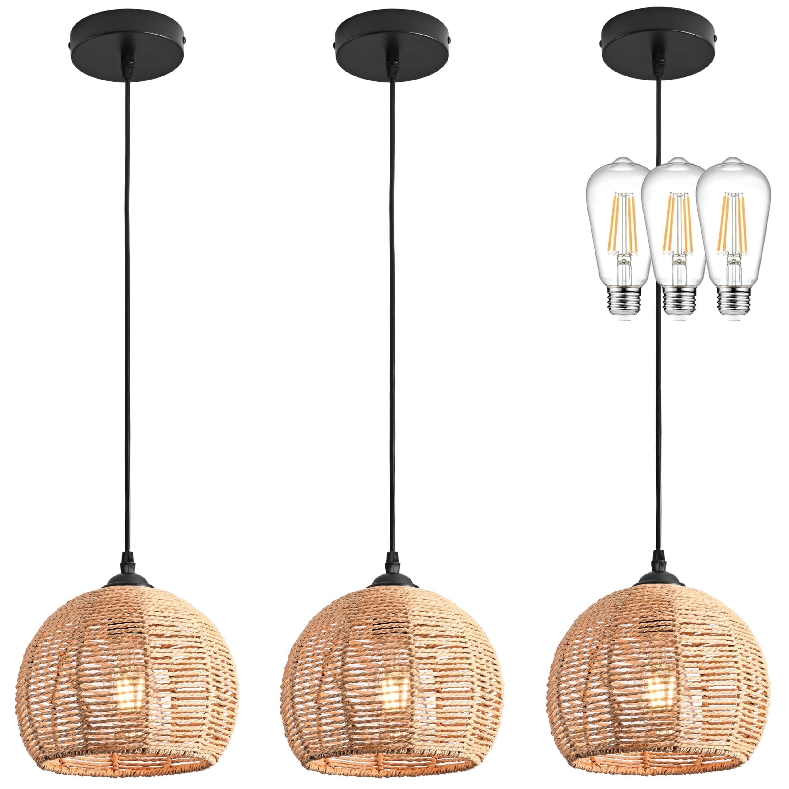 AyshwillDec 3-pack wicker pendant light for dining rooms, soft ambient glow.