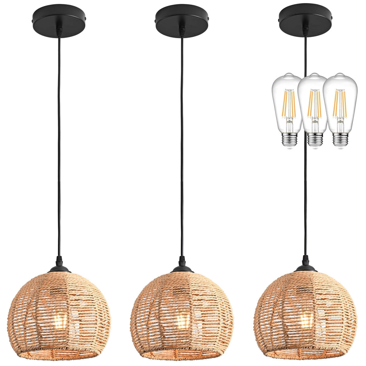 AyshwillDec 3-pack wicker pendant light for dining rooms, soft ambient glow.