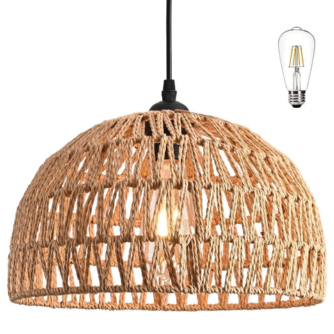 AyshwillDec hemp rope woven pendant light over dining area provides warm ambient mood.