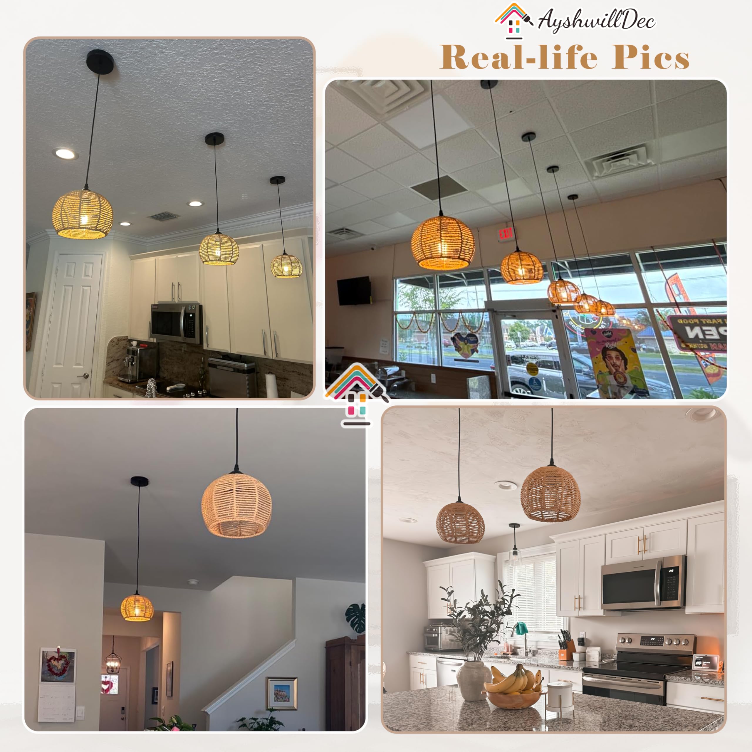 AyshwillDec rattan dome pendant light creates warm, inviting kitchen ambiance.