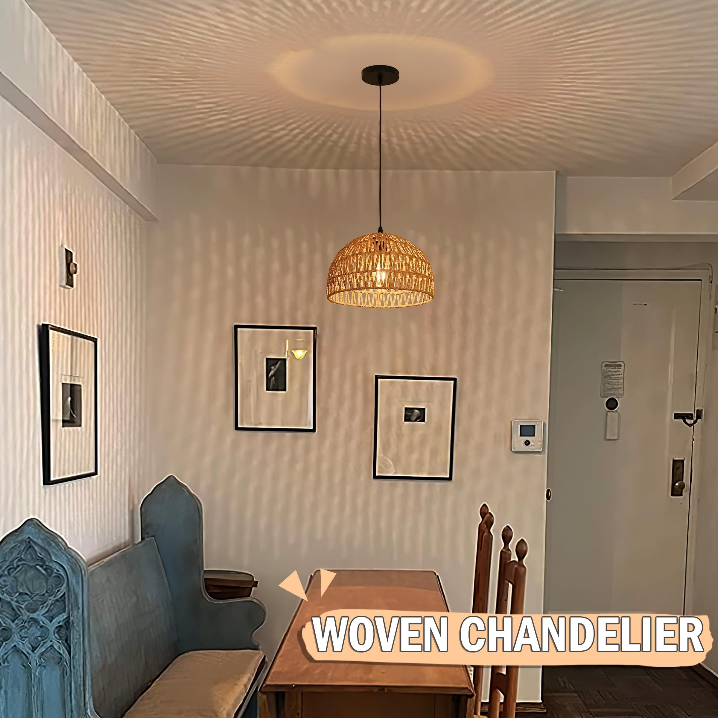 AyshwillDec woven dome rattan chandelier adds cozy atmosphere to living spaces.