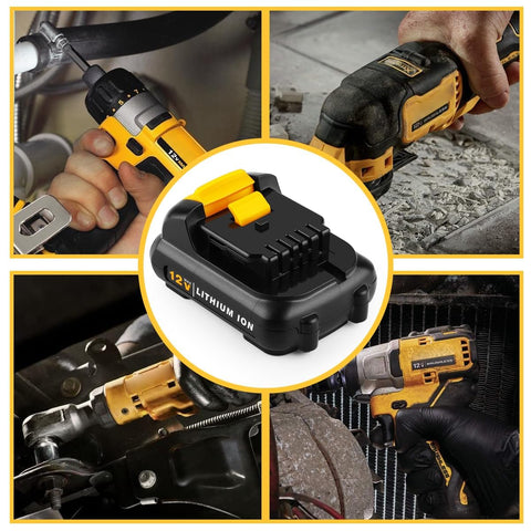 AYTXTG DCB120 in-use with DeWalt tools demonstrates steady runtime.