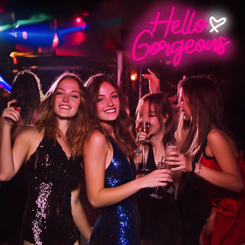 AYwYyjCh Hello Gorgeous pink neon sign backdrop for photos and events with soft glow.