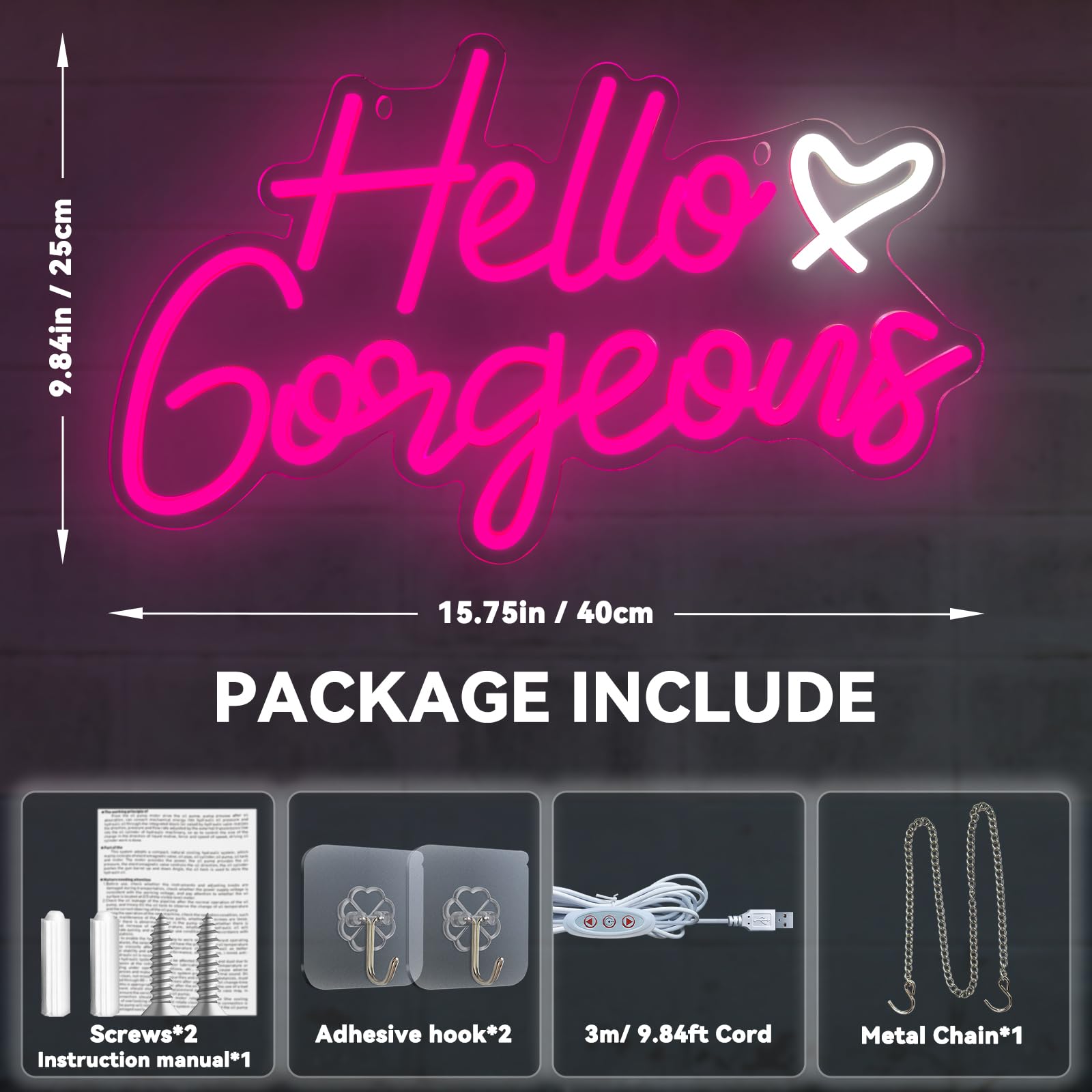 AYwYyjCh Hello Gorgeous pink neon sign table display for desk setups and shelves.