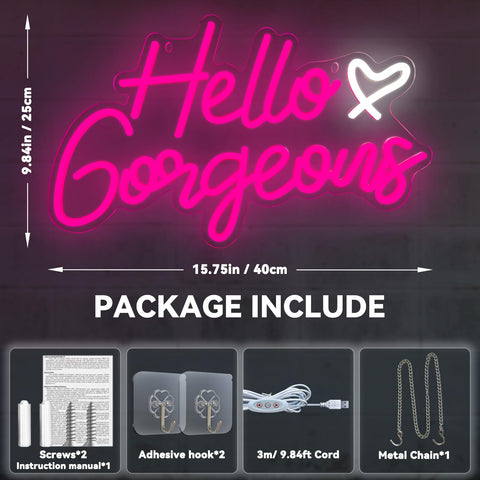 AYwYyjCh Hello Gorgeous pink neon sign table display for desk setups and shelves.