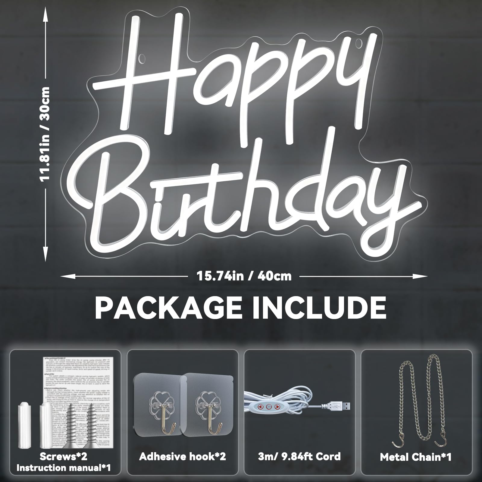AYwYyjCh Happy Birthday neon sign wall-hanging setup for seamless room decor