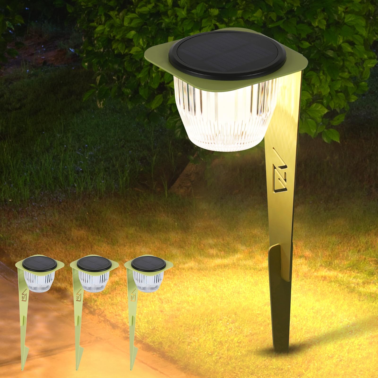 AZADESJET solar pathway light front view shows high brightness for walkways.