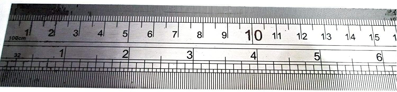 Azbvek stainless steel ruler showing double-sided metric and imperial graduations for precise measuring.